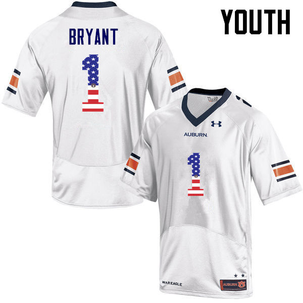 Youth #1 Big Cat Bryant Auburn Tigers USA Flag Fashion College Football Jerseys-White - Click Image to Close